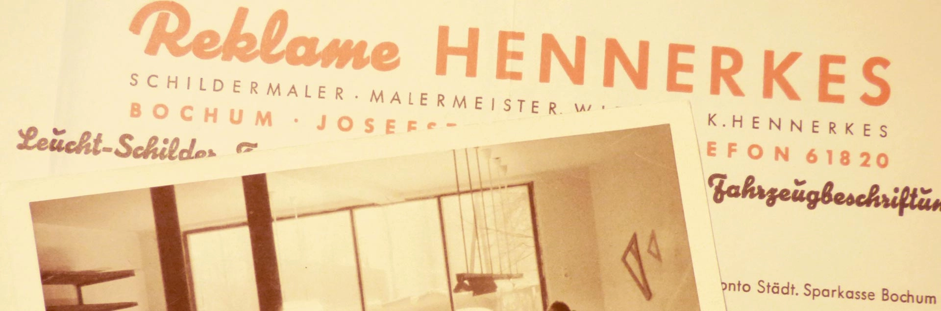 Reklame Hennerkes historische Dokumente und Schriften aus den 1950er Jahren